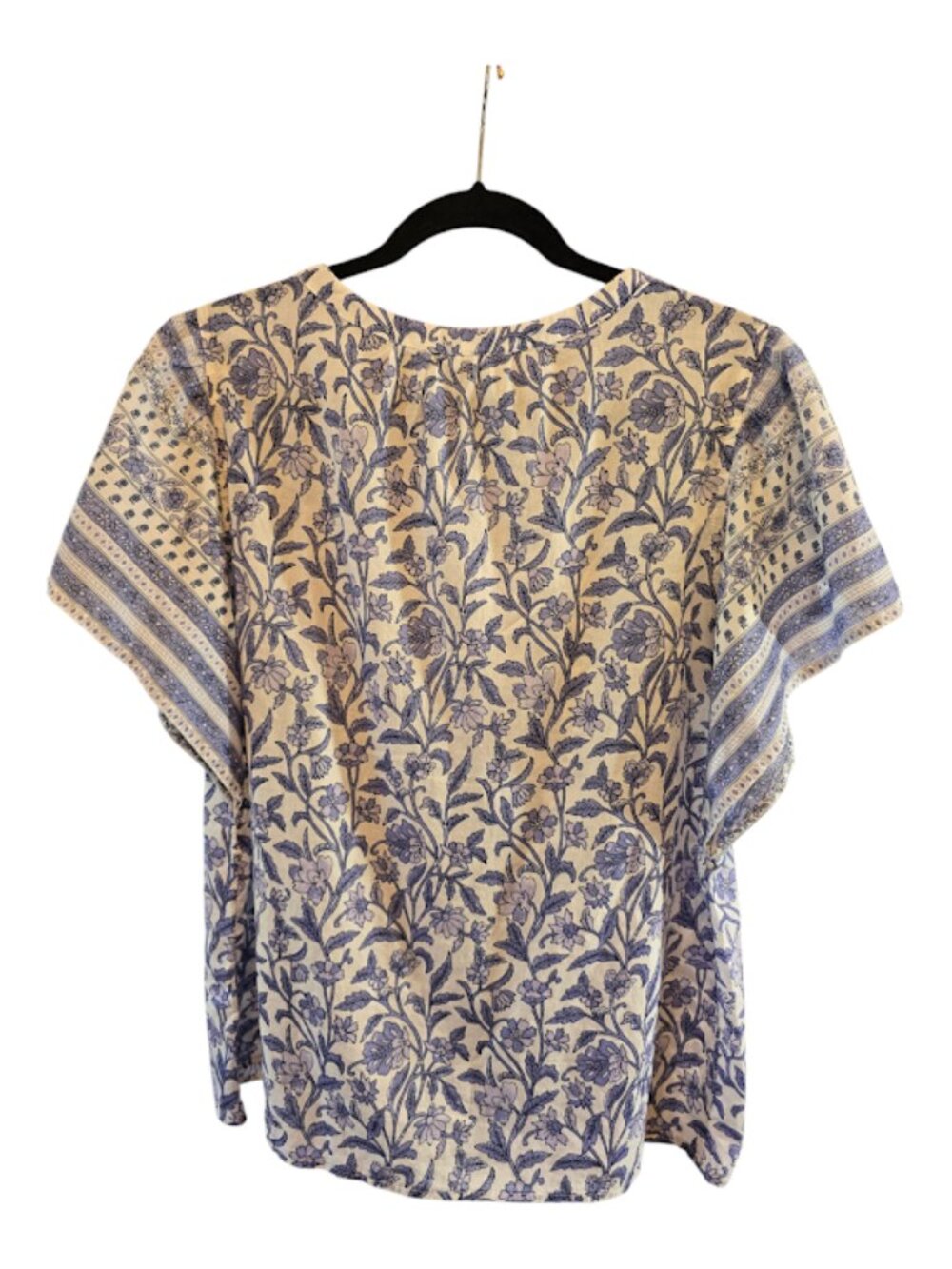 J. Jill Cream and Blue Floral Short Sleeve Blouse - Picture 5 of 9